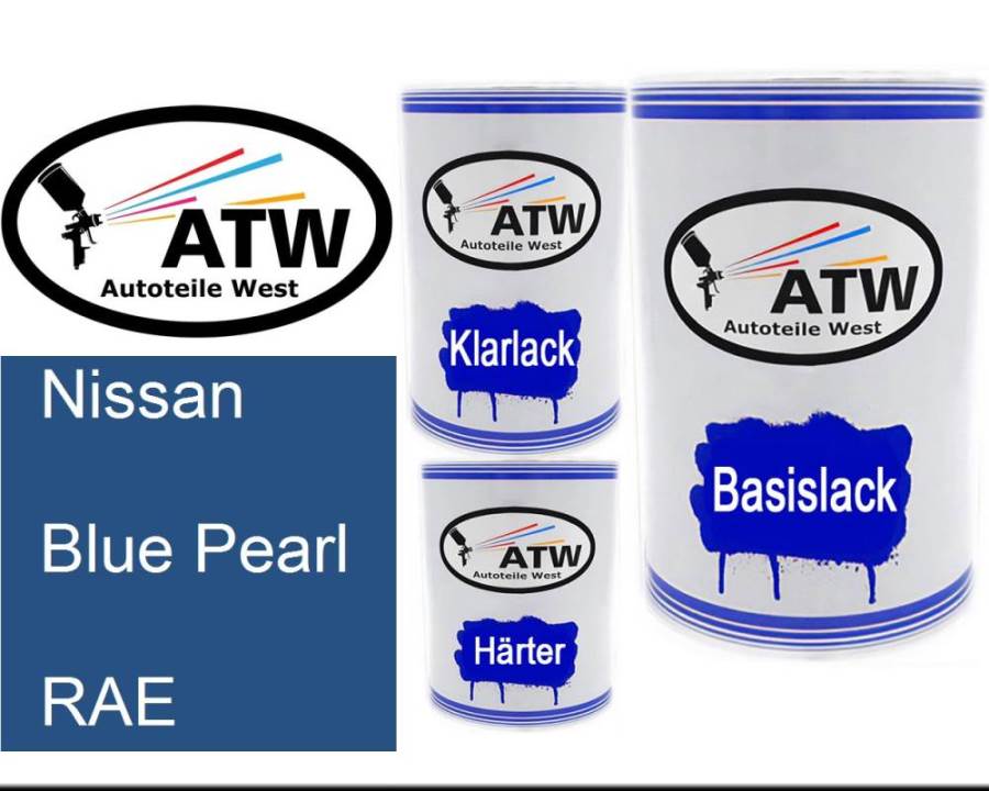Nissan, Blue Pearl, RAE: 500ml Lackdose + 500ml Klarlack + 250ml Härter - Set, von ATW Autoteile West.